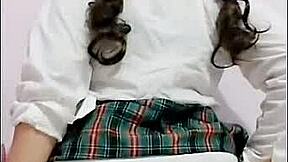 Mexican teen in uniform masturbates hard for real amateur creampie.