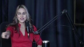 Sofie Lollipop teases with sheer red lingerie, kisses presenter, and shows blowjob skills in group fun 😏