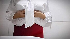 Sexy horny office girl masturbates with big tits out! Wow!