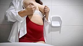 Sexy horny office girl masturbates with big tits out! Wow!