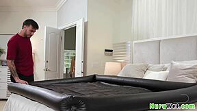 Teen ebony Ameena Green teases boyfriend with nuru massage.