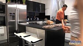 Sexy redhead deepthroats old man, fucks him hard, swallows cum 😈