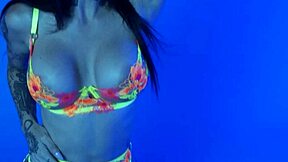petite busty milf joanna angel slips out of colorful neon lingerie 😍
