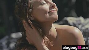 Intriguing Skinny Czech milf Anetta Keys teases wet outdoors