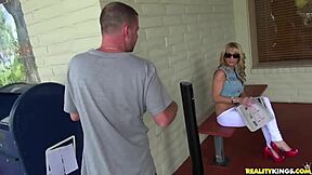 Milf Hunter catches blonde and brunette kissing hard