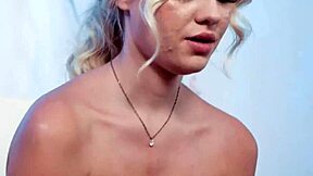 busty blonde petite masseuse covers herself in nuru gel and rubs tiny body on client