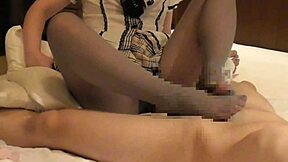 Homemade Cosplay Girl In Smooth Stockings Performs Footjob And Handjob For Friend