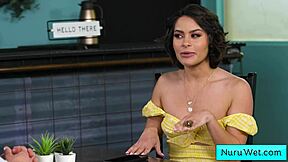 busty masseuse prepares client for wet nuru massage with seth gamble and nicole aria