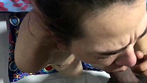 Wife gives blowjob to husband before bed