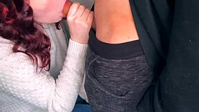 Watch the plump brunette give a tight blowjob on the balcony