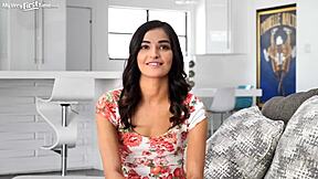 Stoked Brunette Destroys Her Tight Pussy With Monster Cock In First Scene