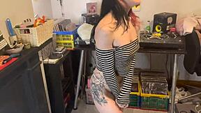 Petite goth Rokky Horror wets panties then sucks after sitting in mess