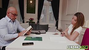 Shy teen student receives deep anal fucking lesson from teacher at home