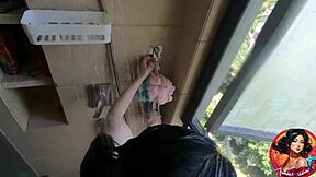 horny 19-year-old chinese college teen surprised with shower sex