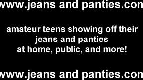 Tight teen Alex strips off her skinny jeans slowly.