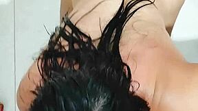 Helping maid’s daughter enjoy a morning milk lick!