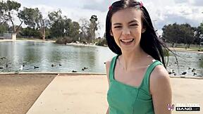 Skinny Teen Bella Nova Displays Tight Pussy Grip in Public Show Off Moment