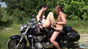 Teen Girl Rides Motorcycle Then Gets Fucked Outdoors With Cum In Mouth