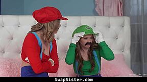 Stepbrothers whip out their cocks and fuck the swapsister bent over