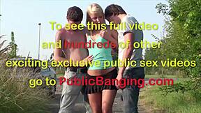 Blonde Teen's Risky Public Threesome