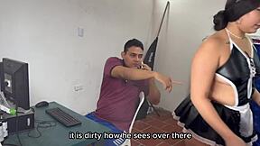 Young 18+ Latina maid begs boss to fill her ass with cum while wife is away