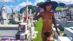 i'm just mesmerized showing off topless in public cemetery. slow motion slut majick vibes!