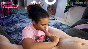 Black teen gags hard on big white cock at 19.