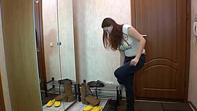 Stripping Off My Jeans After a Sweaty Walk, Revealing Sexy Brunette Curves to Tease.