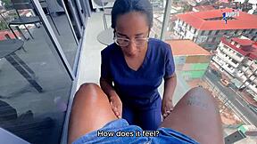 Stepmom gives a massage to her stepson at home