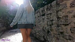 blonde couple's intense outdoor walk with vibrator in pussy