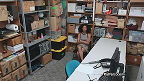 Frizzy-haired ebony teen sucks patrolman's cock on hidden cam