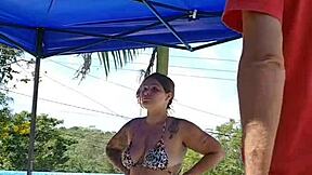 Wife Wears Tight Body At Pool, Husband Watches Silently.