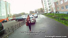 Shy glasses teen rina fucks on stairway despite being skinny and shaved