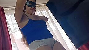 Exhibitionist maid shows huge cameltoe and ass on camera! 🔥