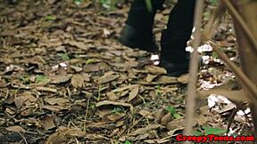 bondage teen gets roughfucked outdoors by creepy stalker