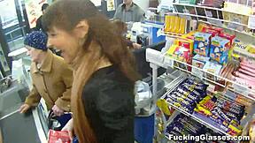 Shy glasses teen rina fucks on stairway despite being skinny and shaved