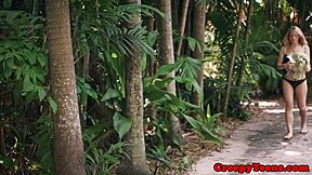 bondage teen gets roughfucked outdoors by creepy stalker