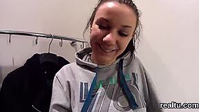 Flawless Czech teenie teased at supermarket for POV action.