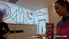 Flawless Czech teenie teased at supermarket for POV action.