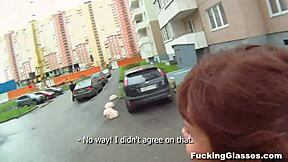 Shy glasses teen rina fucks on stairway despite being skinny and shaved