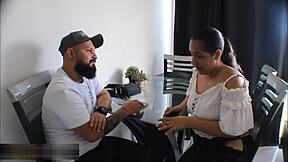 Horny neighbor gets creampie from big black cock in missionary and cowgirl positions with dirty talk