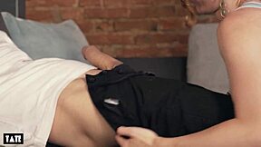 Stepsis gives sloppy throat to neighbor's boyfriend till huge cum on her nipples