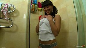 curly brunette britany s gets diddled hard in the bath