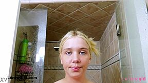 Elegant shy blonde just took a steamy shower