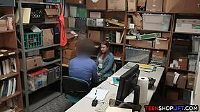 I caught the teen shoplifter and she worked me with her mouth and pussy bent over