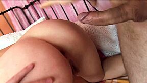 anastasia swallows after intense anal gape on bed with big cock