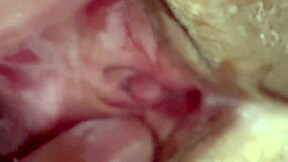 Amateur Asian pink pussy drilled 106 days post-virginity in close-up.