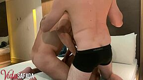 The couple enjoys a private moment in the bedroom with friends