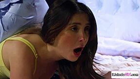 Babysitter licks lesbian pussy and slaps boss's tits.