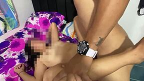 Petite 18-year-old rides stepdad’s cock to cum-covered finish!